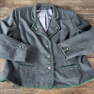 Austrian Trachten  custom made grey wool green trimmed jacket EVC‎ size M/L